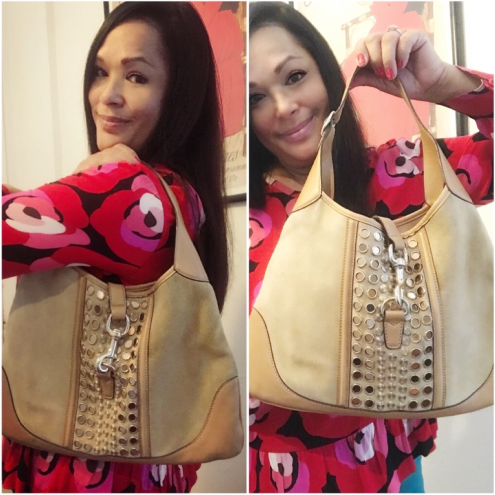 GUCCI RARE Jackie O Studded Suede Shoulder Bag